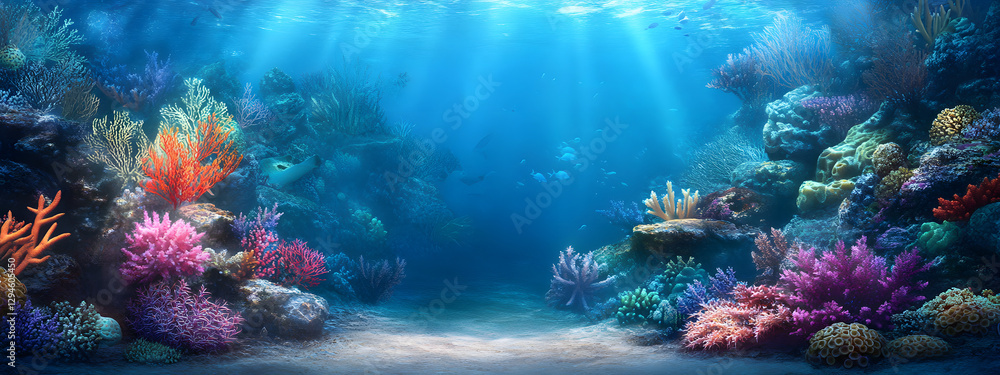 Fototapeta premium Realistic Underwater Background with Coral Reef 