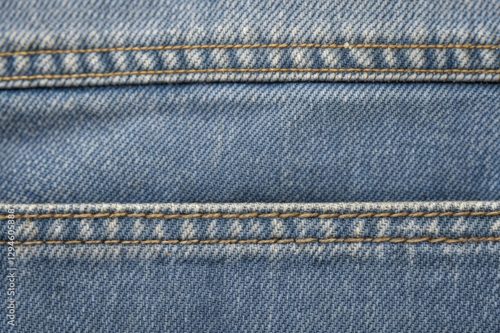Close-up of blue denim fabric, featuring detailed stitching Close-up of blue denim fabric, featuring detailed stitching