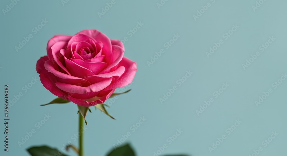 Pink rose on white background with copy space. Beautiful flower for love, romance, Valentine's Day, Mother's Day concepts. Floral design element for greeting card, banner, website Pink rose on white background with copy space. Beautiful flower for love, romance, Valentine's Day, Mother's Day concepts. Floral design element for greeting card, banner, website