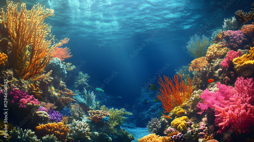 Obraz premium Realistic Underwater Background with Coral Reef 