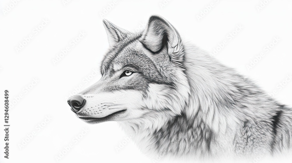 Fototapeta premium Gray wolf portrait, side view, white background