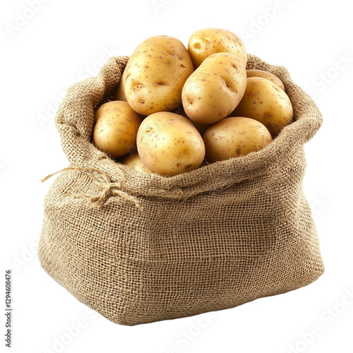 Burlap Sack of Potatoes isolated on transparent background