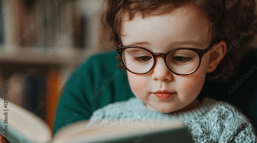 Engaging young readers home library child portrait cozy atmosphere close-up early literacy development Engaging young readers home library child portrait cozy atmosphere close-up early literacy development