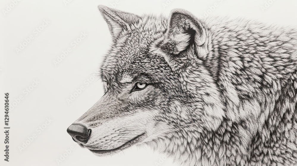 Fototapeta premium Gray Wolf Profile, Studio Portrait, White Background