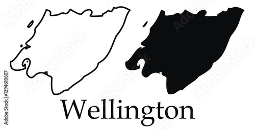 Wellington city map with black border outline vector