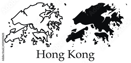 Hong Kong city map with black border outline vector