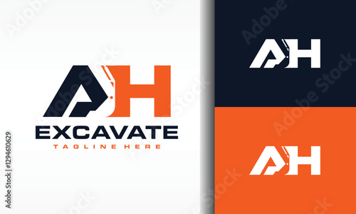 letter AH scoop excavator logo