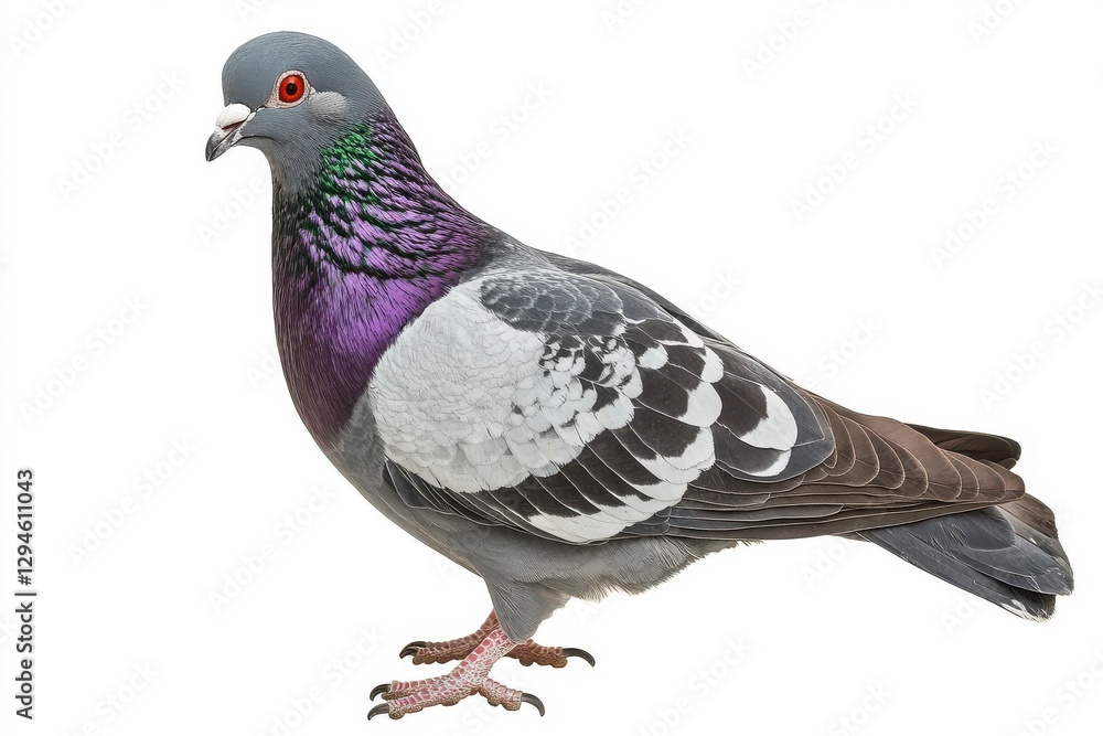 A rock pigeon isolated on a white background highlighting its natural beauty and versatility for creative designs A rock pigeon isolated on a white background highlighting its natural beauty and versatility for creative designs