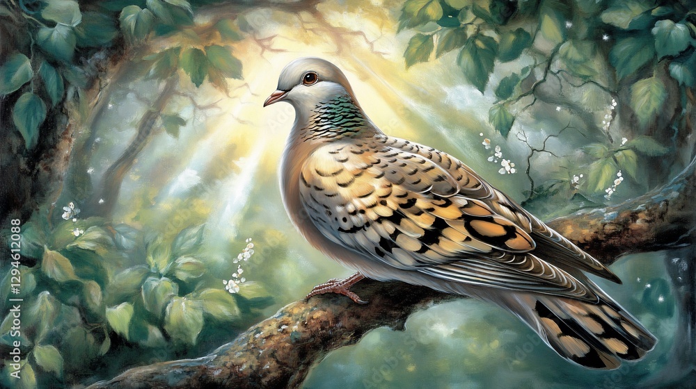 Wood Pigeon Forest Perch Sunlight Nature Art Print Wood Pigeon Forest Perch Sunlight Nature Art Print