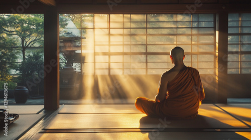 Tibetan Monk Meditating Under Tree