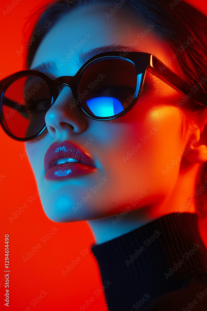 A woman wearing a black turtle neck sweater and sunglasses A woman wearing a black turtle neck sweater and sunglasses