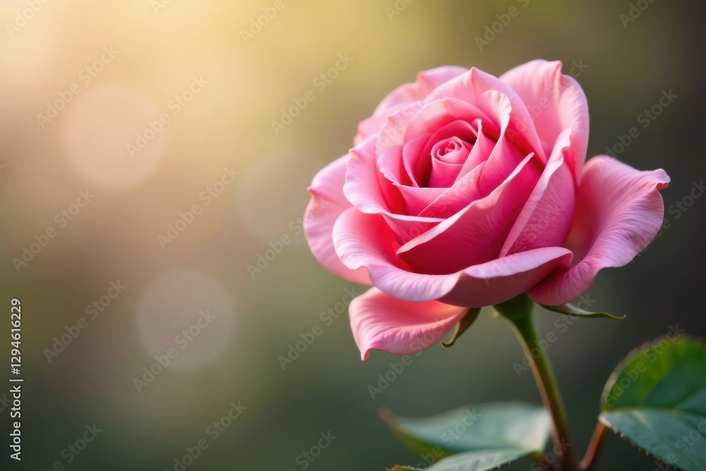 A Delicate Pink Rose Blossom in Soft Sunlight, Showcasing Its Graceful Petals and Gentle Curves, a Symbol of Beauty and Tranquility A Delicate Pink Rose Blossom in Soft Sunlight, Showcasing Its Graceful Petals and Gentle Curves, a Symbol of Beauty and Tranquility