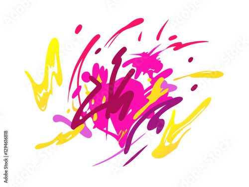 Abstract neon brush strokes with splatter