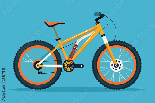 This cartoon illustration showcases a vibrant mountain bike ready for thrilling outdoor rides and trails, Mountain bike Customizable Cartoon Illustration