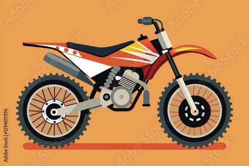 A vibrant motocross bike illustration showcasing customizable features and bold colors on a flat background, Motocross Customizable Flat Illustration