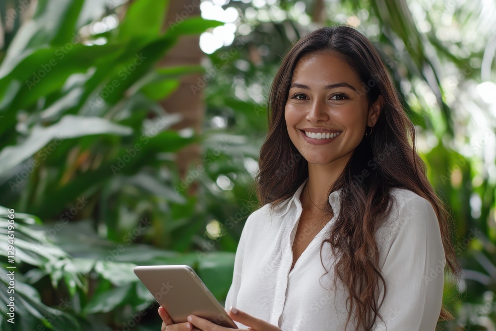 Business woman freelance entrepreneur using cell phone mobile app, laptop. Smiling Latin Hispanic female student holding Business woman freelance entrepreneur using cell phone mobile app, laptop. Smiling Latin Hispanic female student holding