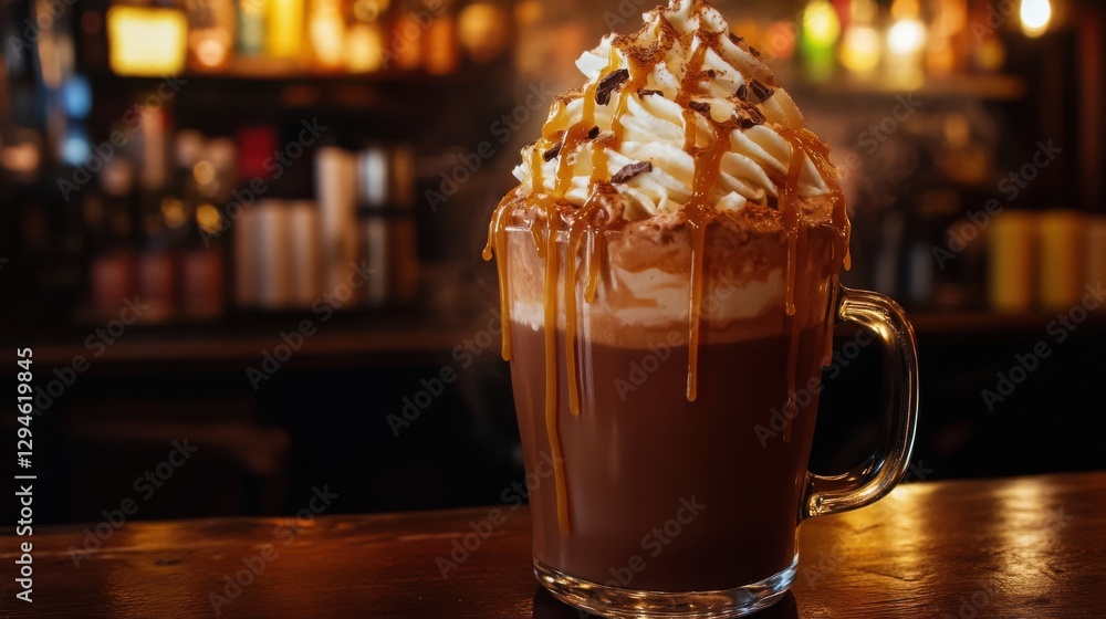 Warm Coffee Drink with Whipped Cream and Caramel Sauce Topping Warm Coffee Drink with Whipped Cream and Caramel Sauce Topping