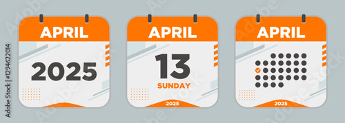Modern Calendar icon. April. 2025 13 day. The concept of waiting for an important date. Day calendar with date April 13. Cheklist day calendar. Vector illustration.
