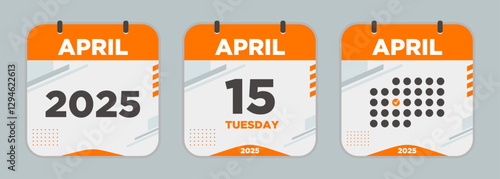 Modern Calendar icon. April. 2025 15 day. The concept of waiting for an important date. Day calendar with date April 15. Cheklist day calendar. Vector illustration.