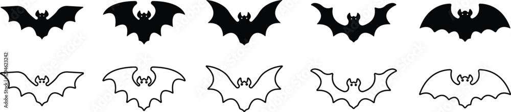 Bat icon isolated on transparent background fly bat sign symbol vector for apps or website animal design flat and line set Bat icon isolated on transparent background fly bat sign symbol vector for apps or website animal design flat and line set