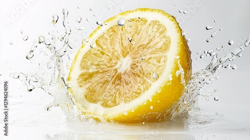 A Lemon Half Being Submerged In Water Creating A Splash