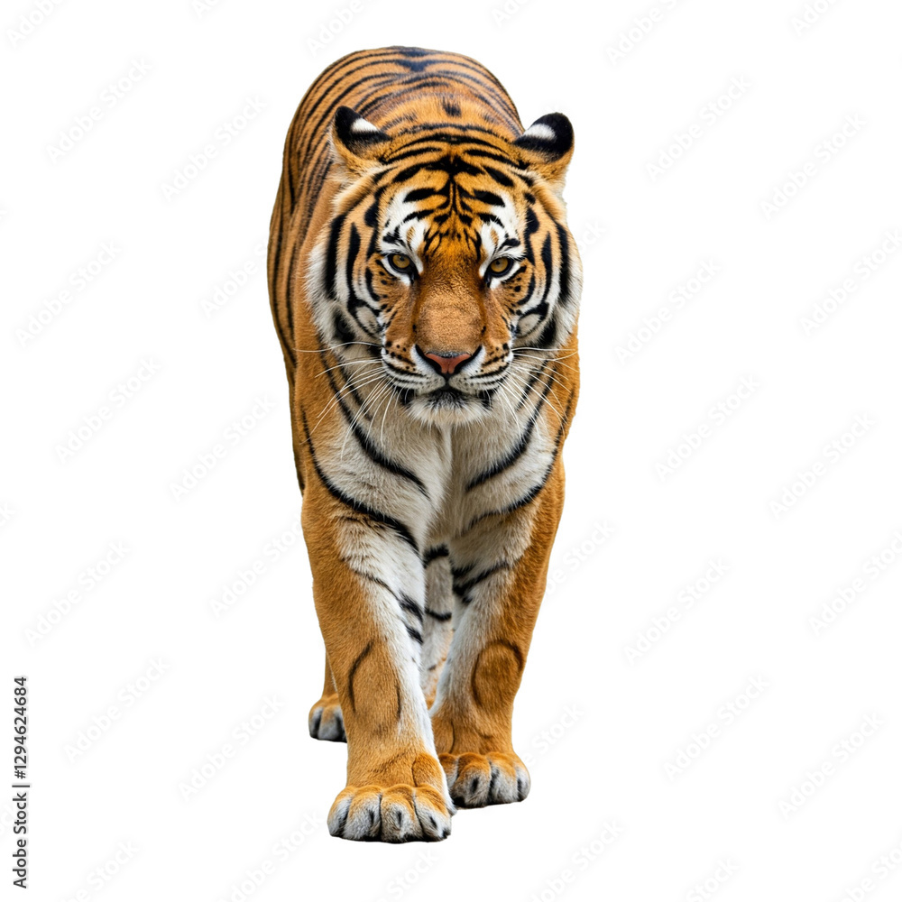 Fototapeta premium Tiger Walking Forward, isolated on transparent background