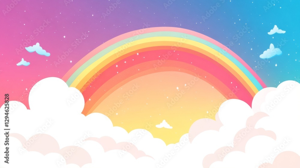 Pastel Rainbow Over Fluffy Clouds at Sunset Pastel Rainbow Over Fluffy Clouds at Sunset