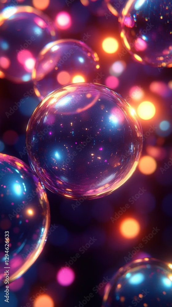 Colorful Abstract Bubbles with Glowing Lights in Dark Background Colorful Abstract Bubbles with Glowing Lights in Dark Background