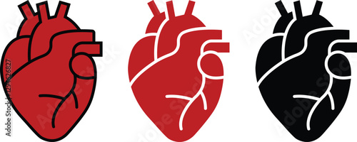 Human heart Organs Hand Drawn flat Line Icon Set Organs Vector for apps, web sign symbol heart, liver, neuron pictogram for human anatomy