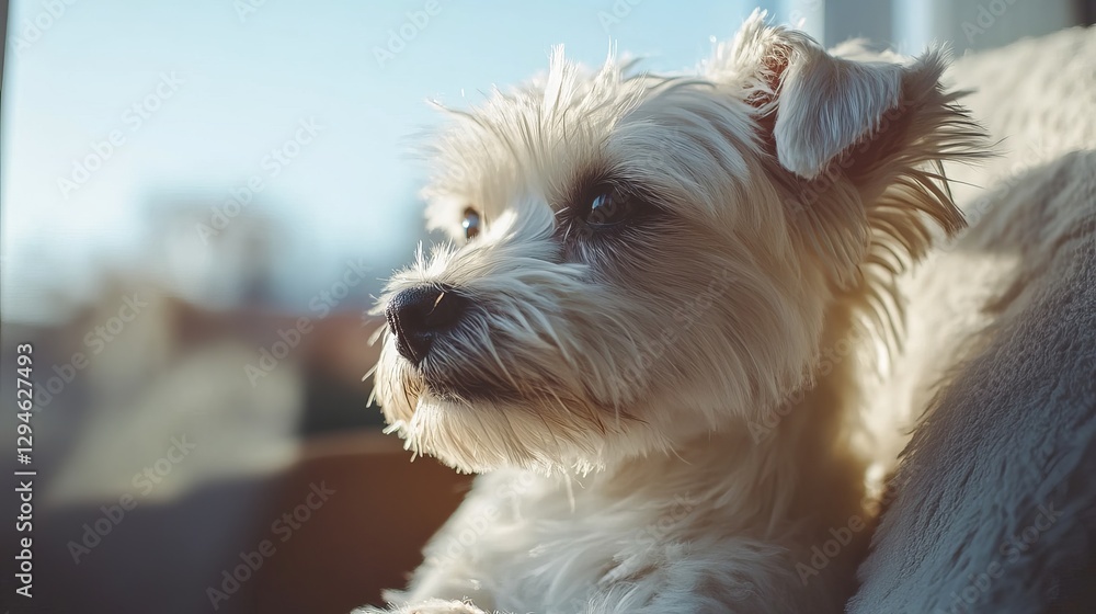 Adorable Fluffy White West Highland Terrier Dog Puppy Pet Animal Portrait Closeup Soft Fur Sunny Day Home Sweet Home cute calm small doggy loyal happy