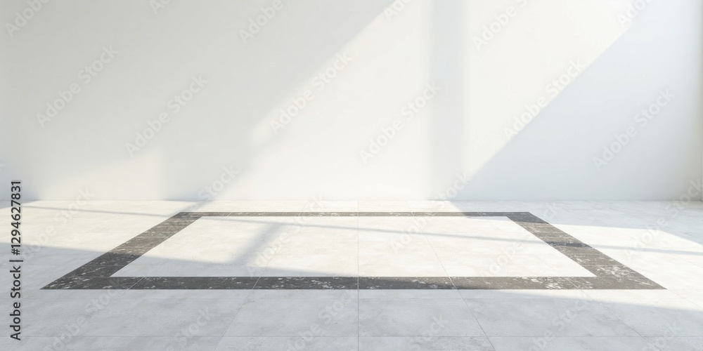 Empty Room with White Walls and Light Grey Floor Featuring a Dark Grey Border Empty Room with White Walls and Light Grey Floor Featuring a Dark Grey Border