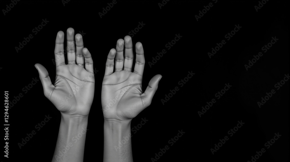 Open hands in prayer against black background Open hands in prayer against black background