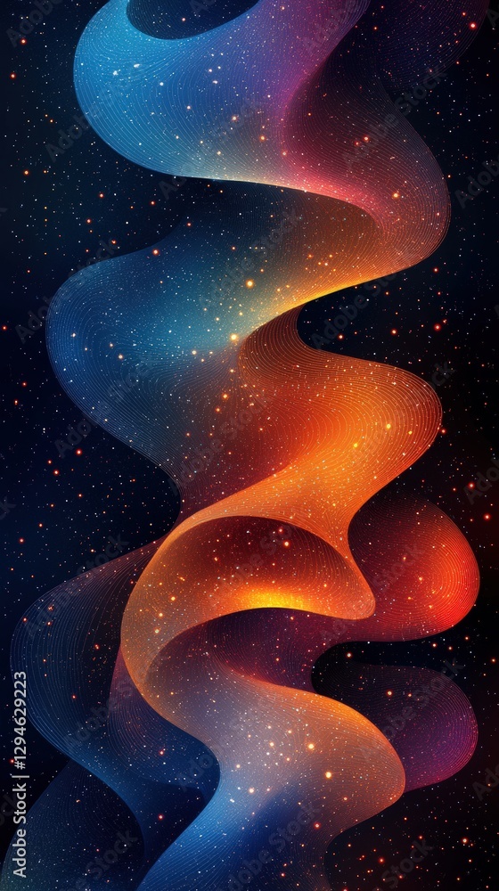 Abstract Colorful Waves with Starry Background in Deep Space Abstract Colorful Waves with Starry Background in Deep Space