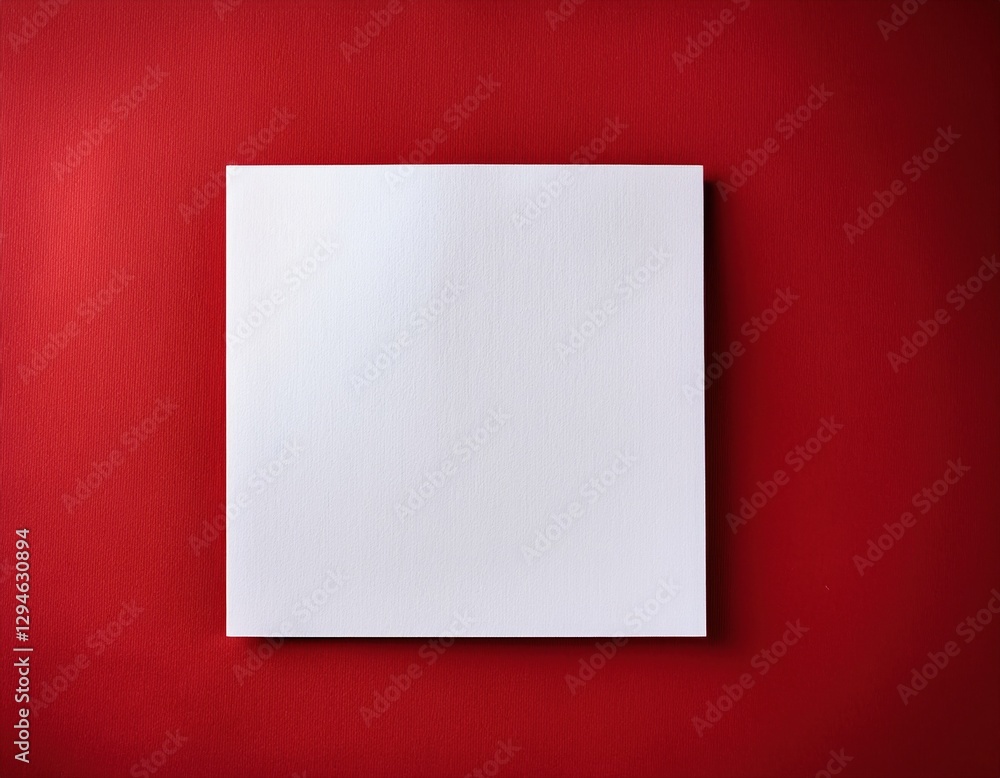 Blank white square paper on vibrant red background for artistic design and creativity, mockup Blank white square paper on vibrant red background for artistic design and creativity, mockup