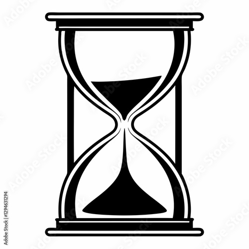 an hourglass silhouette with sand flowing from the top to the bottom, represents the passage of time. The design is a simple, elegant, and timeless illustration