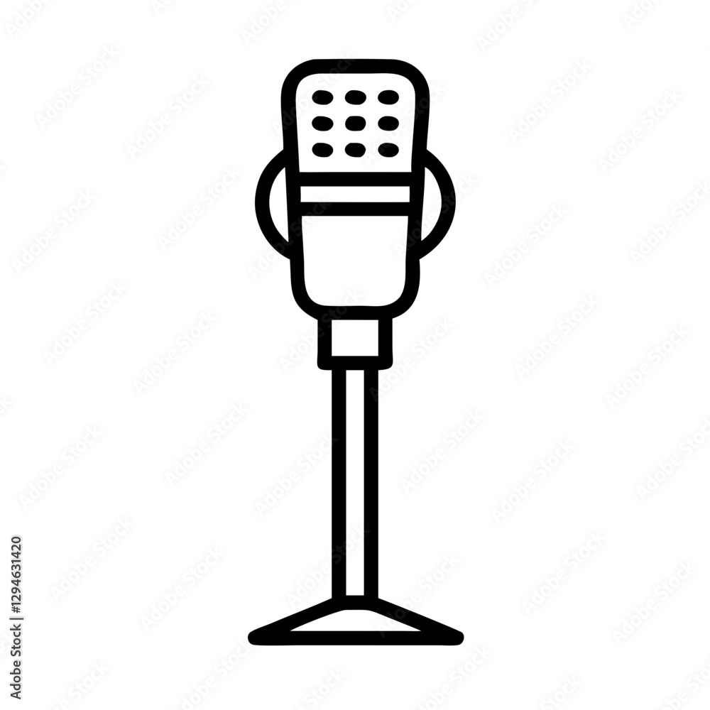 Fototapeta premium an outlined image of a vintage microphone with a stand. The microphone is a simple black line
