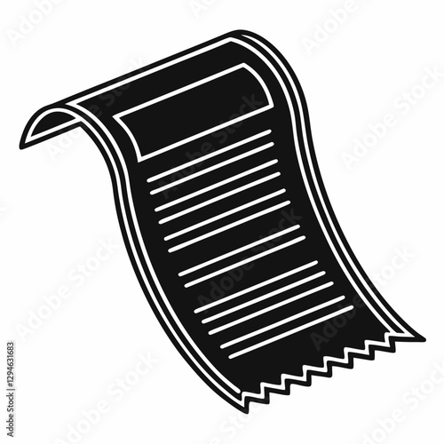 a simple line drawing of a receipt, curled on the right side, showing the lines of text on the receipt 