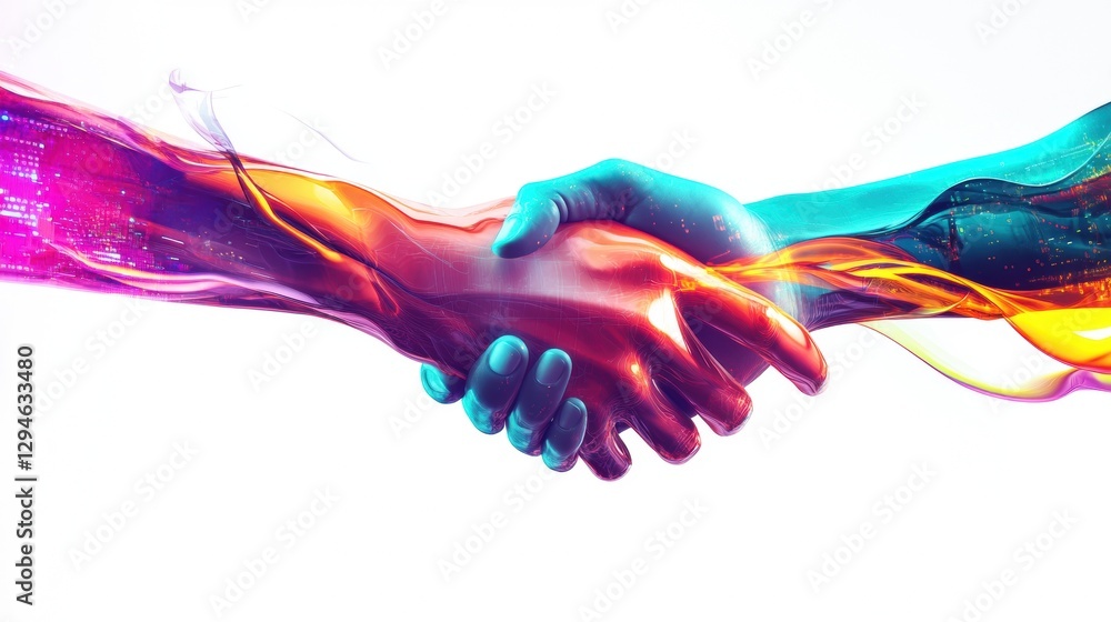 Fototapeta premium Digital handshake symbolizing collaboration and innovation in business abstract art