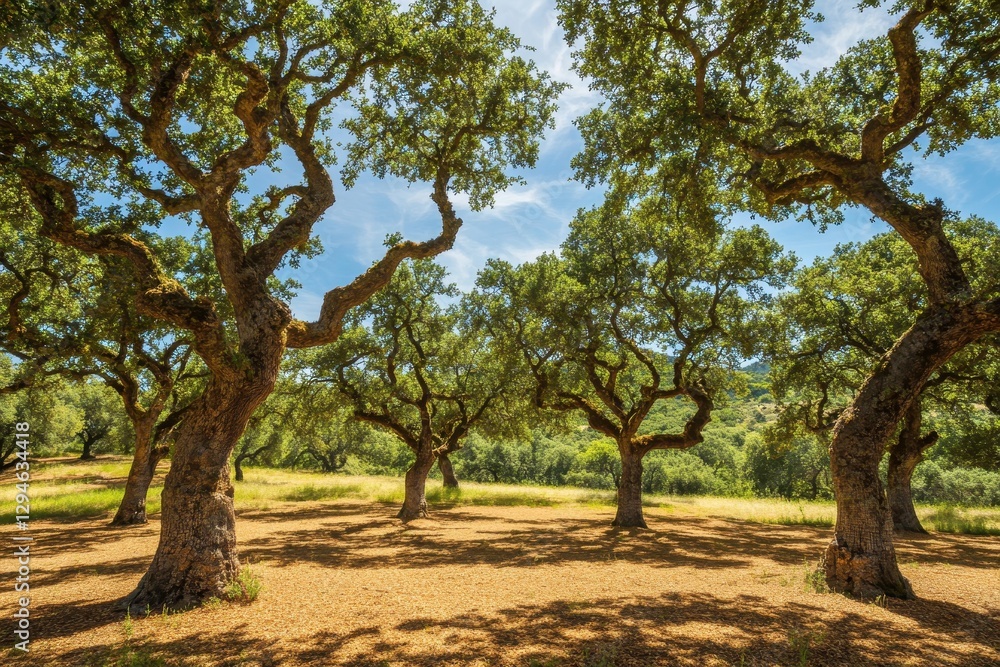Stunning Landscape of Cork Oak Trees in Alentejo, Portugal: Freshly Crumbled Bark Amidst Serene Nature Stunning Landscape of Cork Oak Trees in Alentejo, Portugal: Freshly Crumbled Bark Amidst Serene Nature