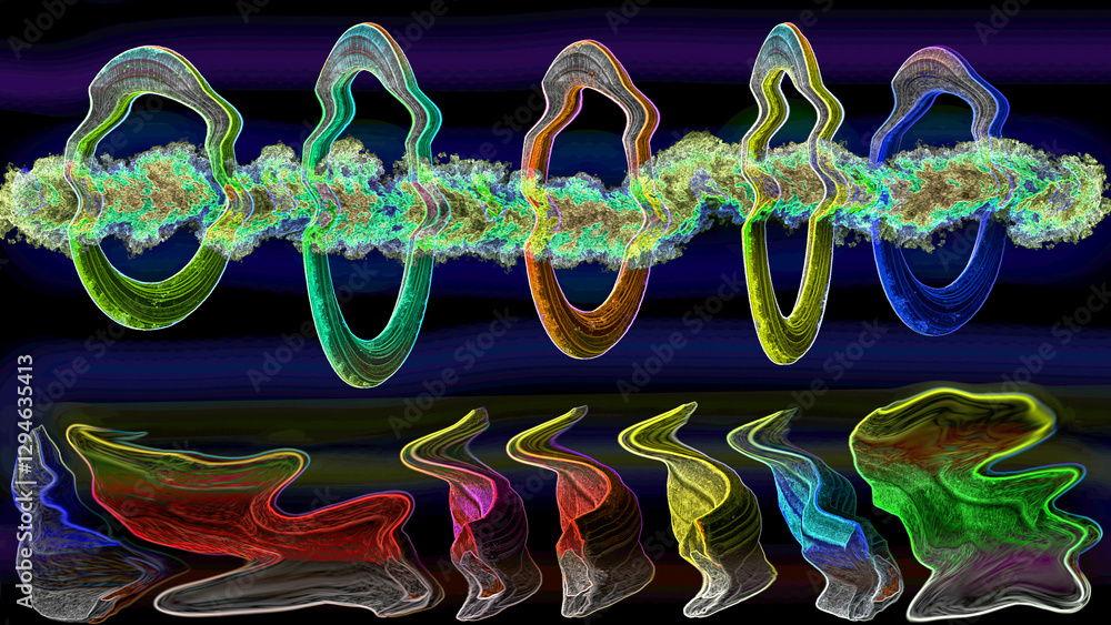 Sfondo scuro con cerchi e forme colorate