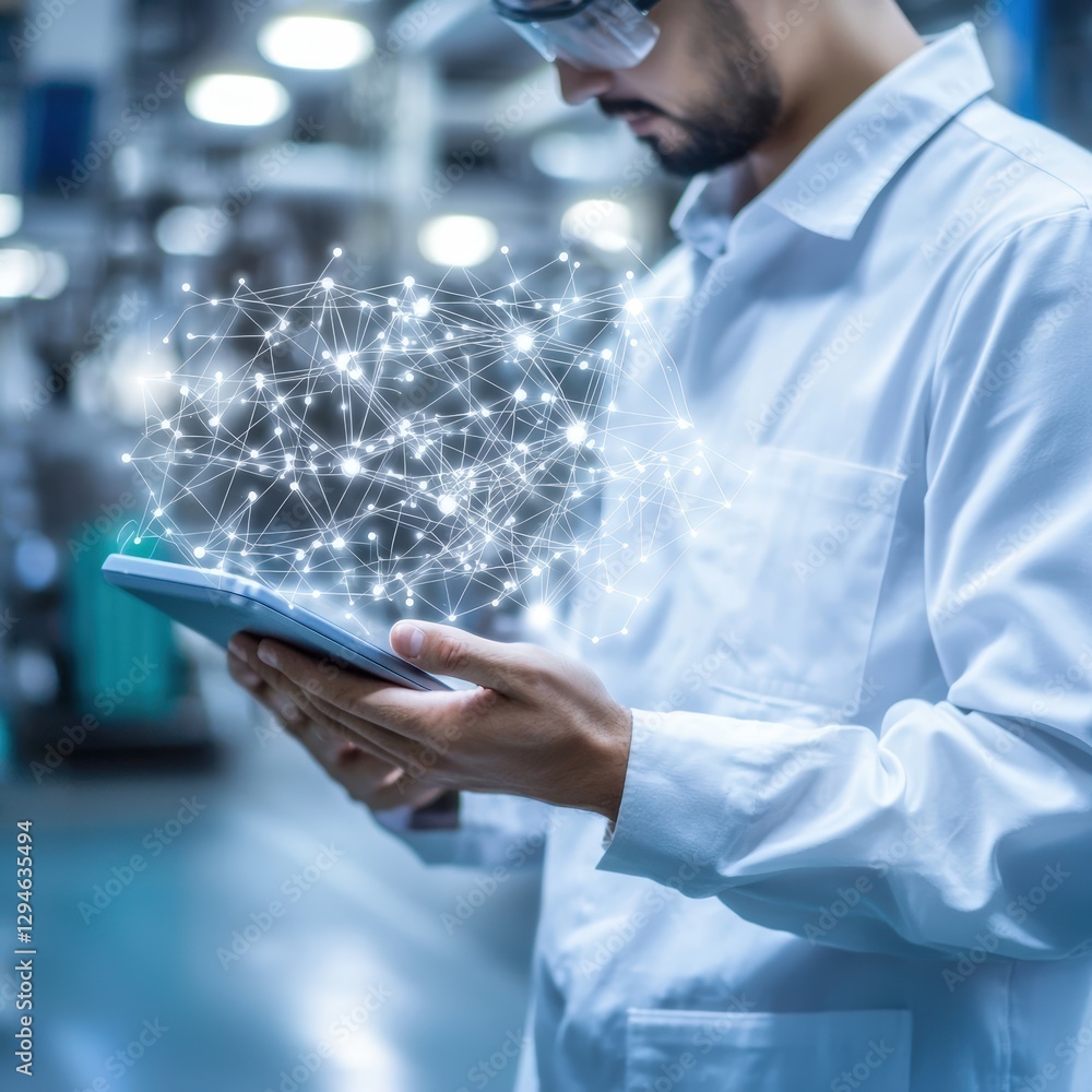 Professional man engaged with a tablet device while sitting in a modern workspace with a focused expression Professional man engaged with a tablet device while sitting in a modern workspace with a focused expression