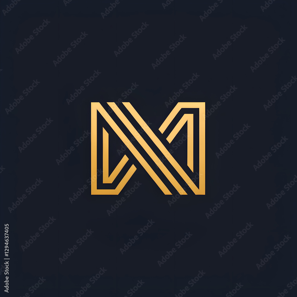 Luxurious monogram logo design in golden color with intersecting lines on a dark background and copy space Luxurious monogram logo design in golden color with intersecting lines on a dark background and copy space