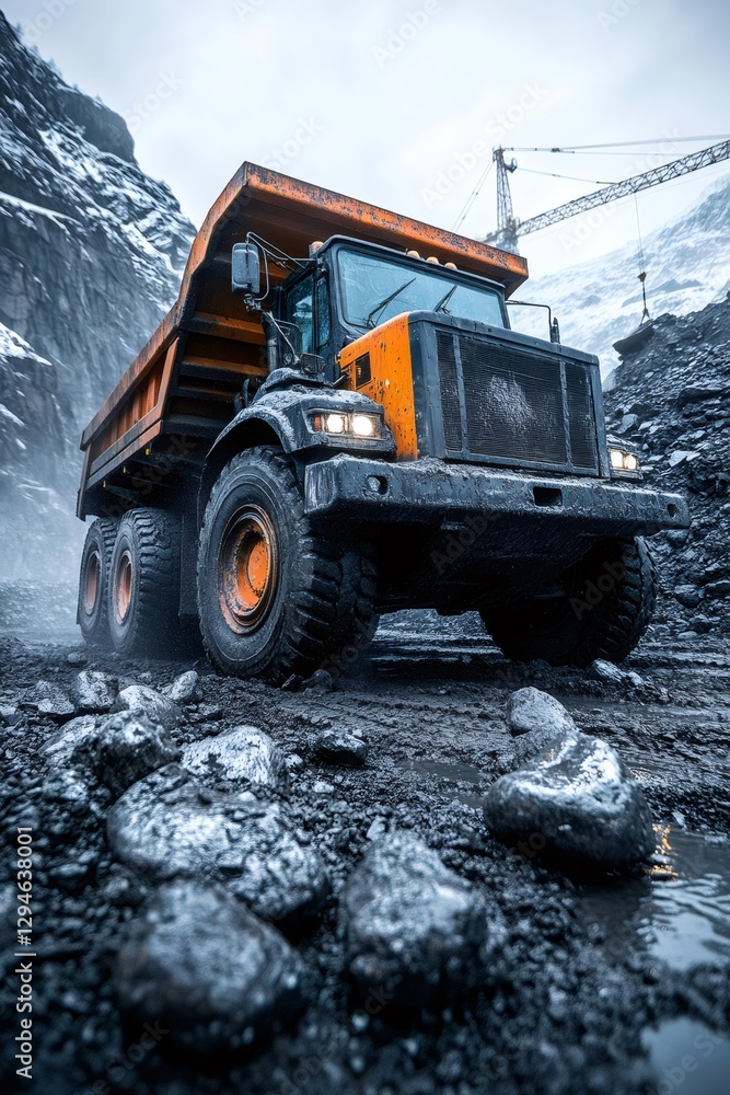 Fototapeta premium Large haul truck moving earth in open pit mine