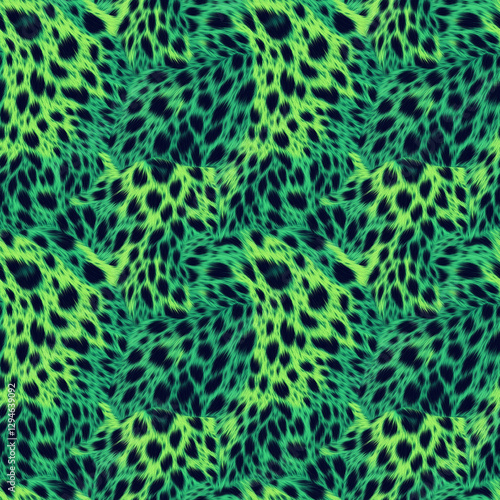 Green and Black Leopard Fur Print with a Futuristic Glow