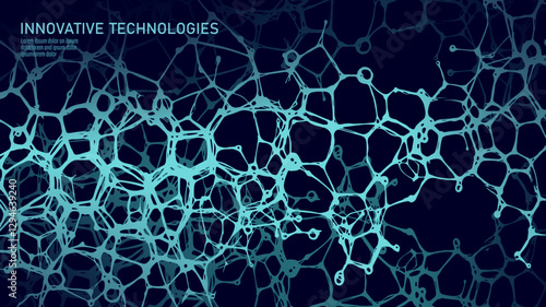Abstract molecular network structure. Interconnected organic shapes create a complex mesh. Science, biotechnology, and nanotechnology visualization. Minimalist vector line art background