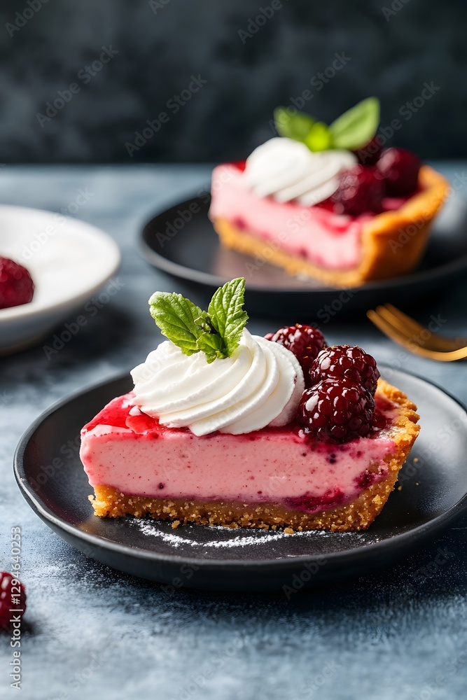 Delicious Raspberry Cheesecake Slice with Whipped Cream Delicious Raspberry Cheesecake Slice with Whipped Cream