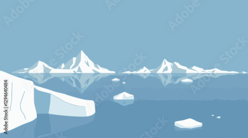Outline arctic landscape with icebergs minimalistic vector illustration.