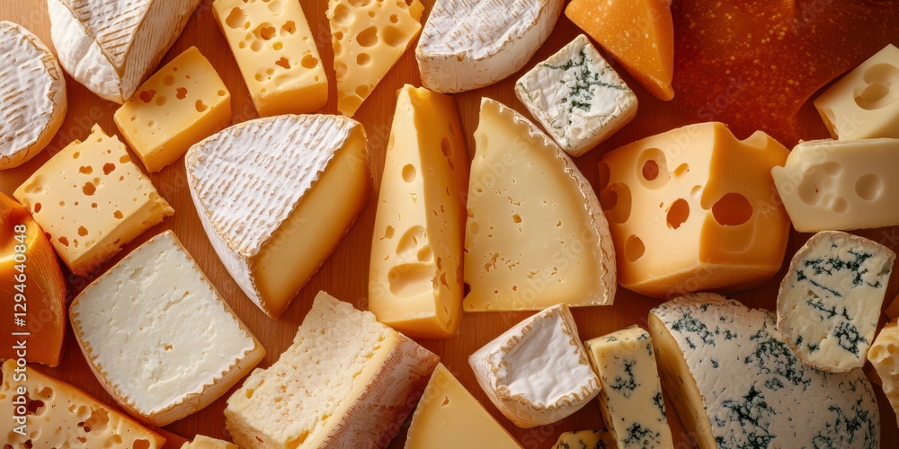 Different varieties of cheese arranged on a wooden surface for a gourmet tasting experience Different varieties of cheese arranged on a wooden surface for a gourmet tasting experience
