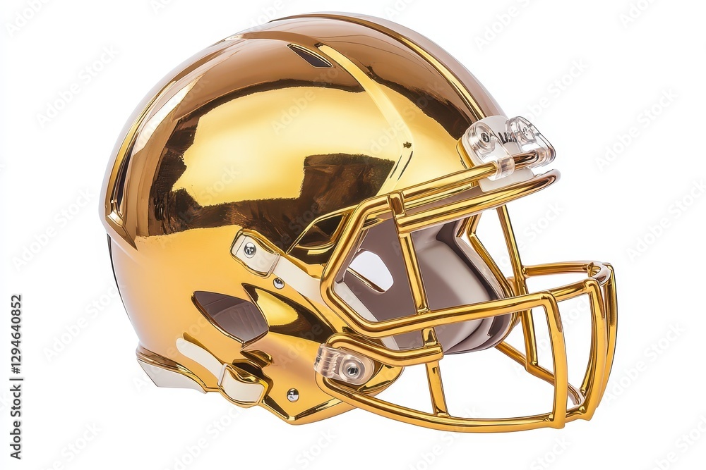 Fototapeta premium Shiny Golden Football Helmet on White Canvas - Standalone and Striking