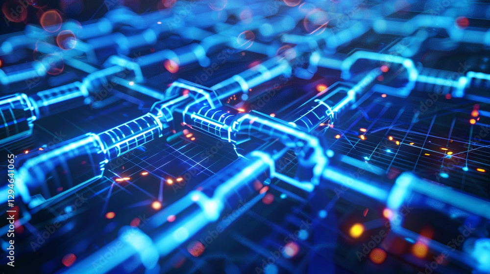 Obraz premium Blockchain and Cryptocurrency Digital Ecosystem Illustrated with Data Flows